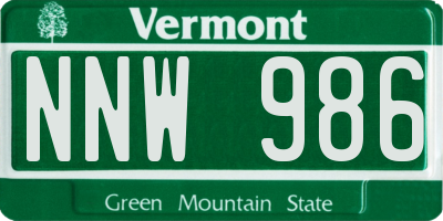 VT license plate NNW986
