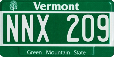 VT license plate NNX209