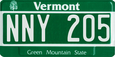 VT license plate NNY205