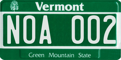 VT license plate NOA002