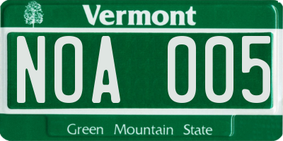 VT license plate NOA005