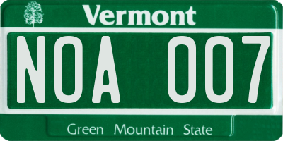 VT license plate NOA007
