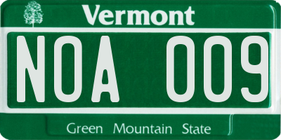 VT license plate NOA009