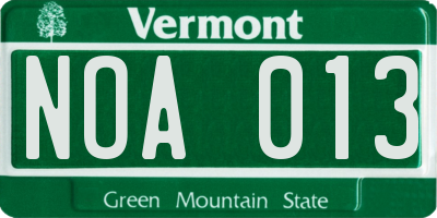 VT license plate NOA013