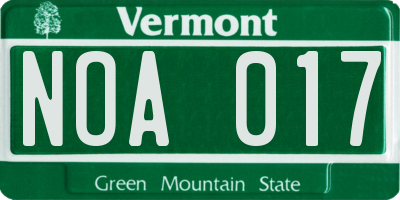 VT license plate NOA017