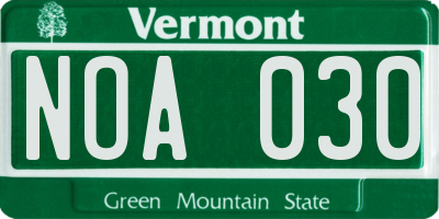 VT license plate NOA030