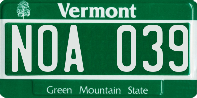 VT license plate NOA039