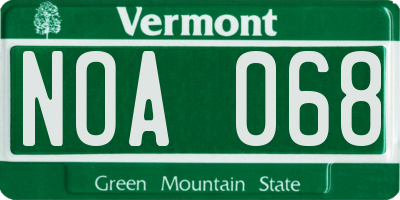 VT license plate NOA068