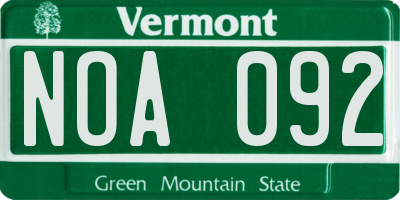 VT license plate NOA092