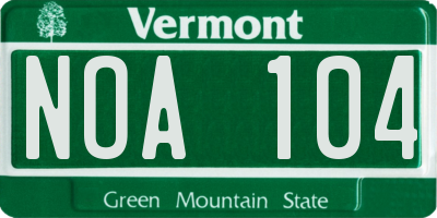 VT license plate NOA104