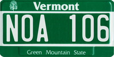 VT license plate NOA106