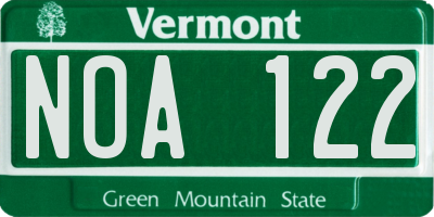 VT license plate NOA122