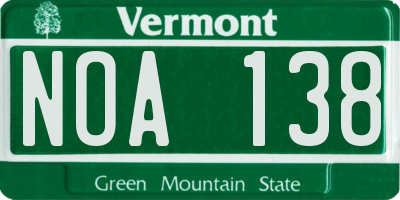 VT license plate NOA138