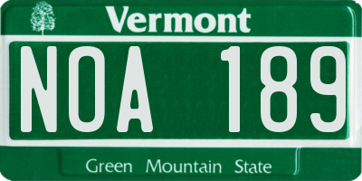 VT license plate NOA189