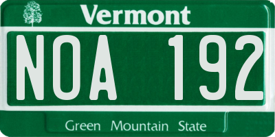 VT license plate NOA192