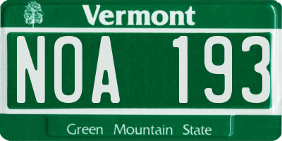 VT license plate NOA193