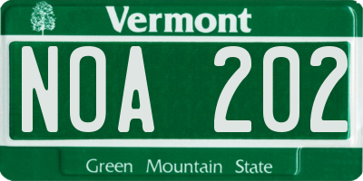 VT license plate NOA202