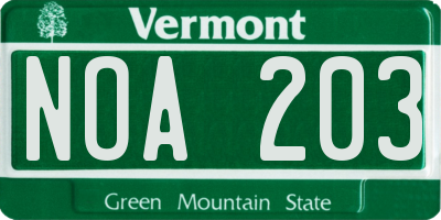 VT license plate NOA203