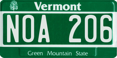 VT license plate NOA206