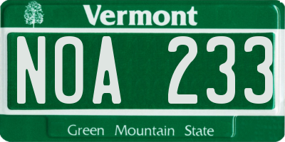 VT license plate NOA233