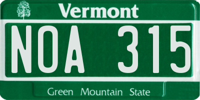 VT license plate NOA315
