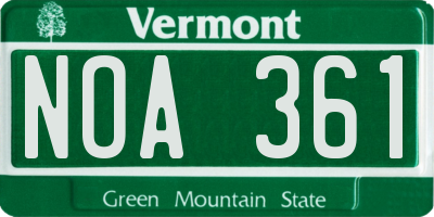 VT license plate NOA361