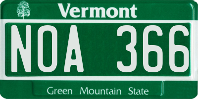 VT license plate NOA366