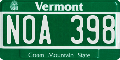 VT license plate NOA398