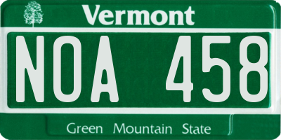 VT license plate NOA458