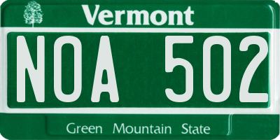 VT license plate NOA502