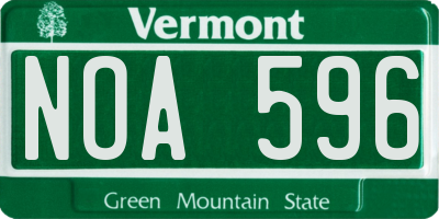 VT license plate NOA596