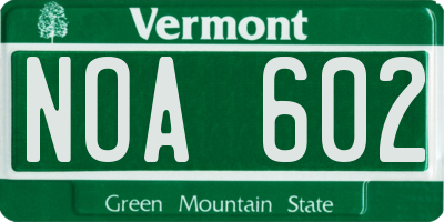 VT license plate NOA602