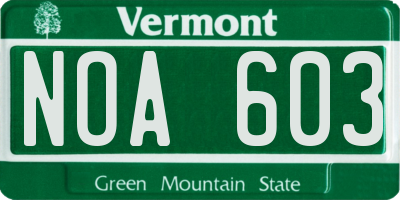 VT license plate NOA603