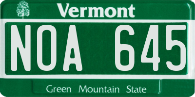 VT license plate NOA645