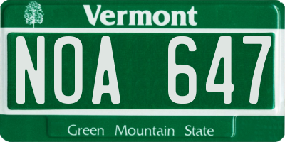 VT license plate NOA647