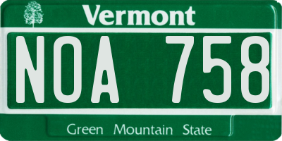 VT license plate NOA758