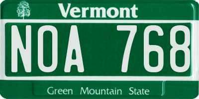 VT license plate NOA768