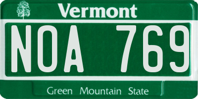 VT license plate NOA769