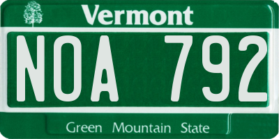 VT license plate NOA792