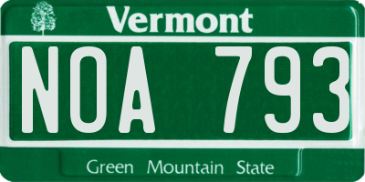 VT license plate NOA793