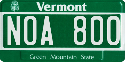 VT license plate NOA800