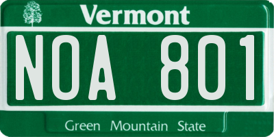 VT license plate NOA801