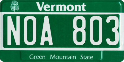 VT license plate NOA803