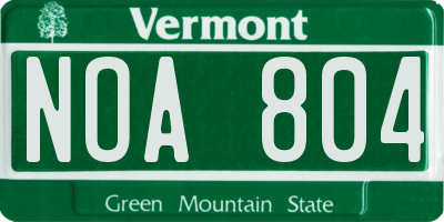 VT license plate NOA804
