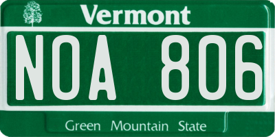 VT license plate NOA806