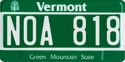 VT license plate NOA818