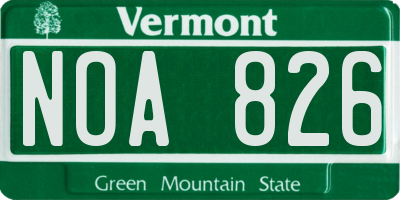 VT license plate NOA826