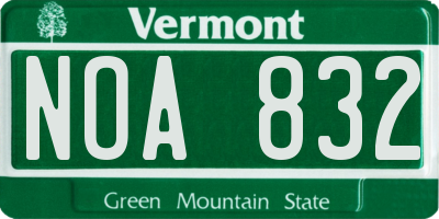 VT license plate NOA832