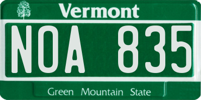 VT license plate NOA835