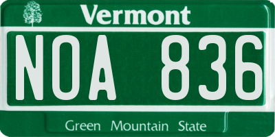 VT license plate NOA836